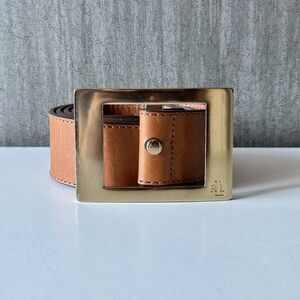 Lauren Ralph Lauren Women’s Brown Leather Belt With Gold Square Buckle Size XL